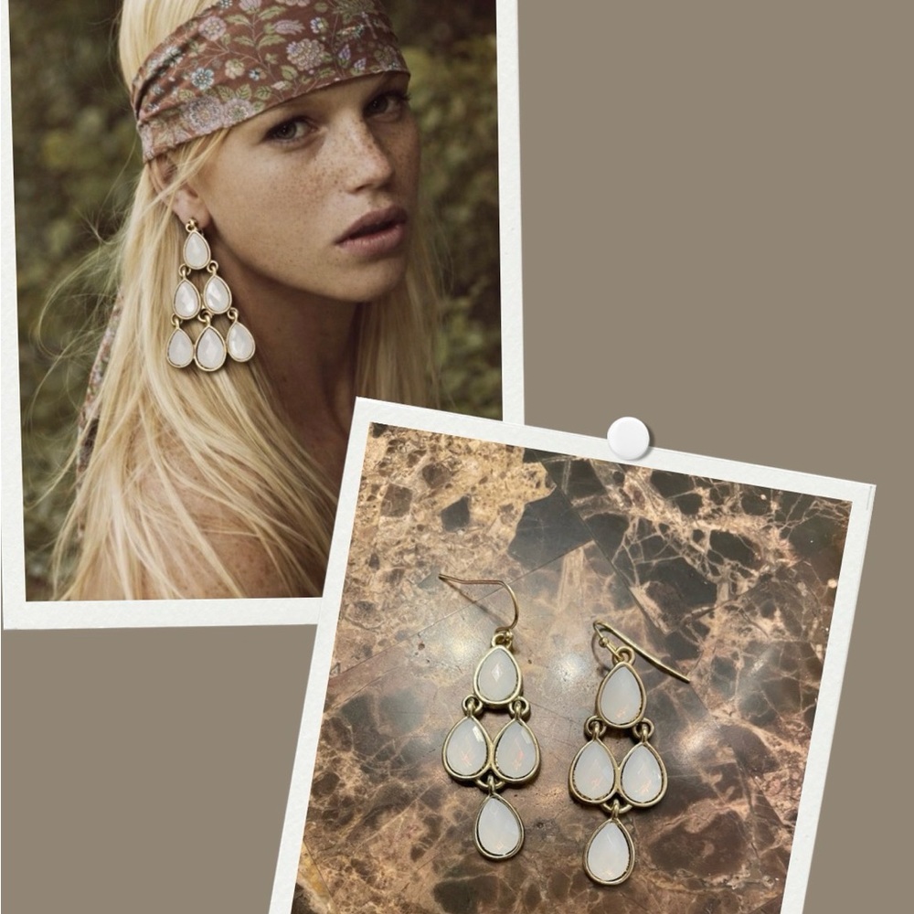 Elegant Gold and White Teardrop Chandelier Earrings